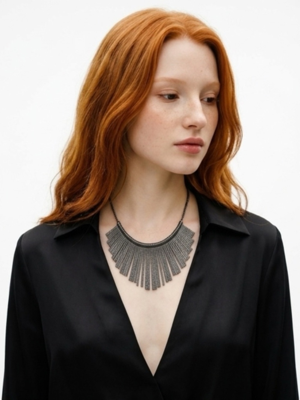 Statement Fringe Bib Necklace & Earrings Set - Black
